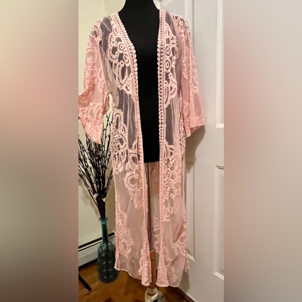 Rachel Zoe Elegant Pink Lace Kimono Coverup
